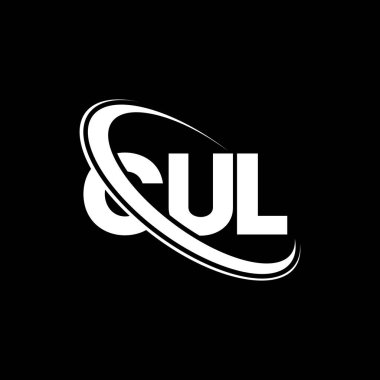 CUL logosu. CUL mektubu. CUL harf logosu tasarımı. Çember ve büyük harfli monogram logosuyla birleştirilmiş CUL logosu. Teknoloji, iş ve emlak markası için CUL tipografisi.