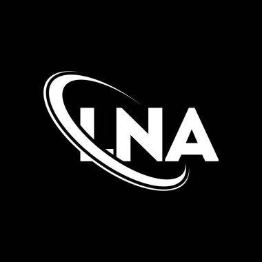 LNA logosu. LNA mektubu. LNA harfli logo tasarımı. Çember ve büyük harfli monogram logosuna bağlı ilk LNA logosu. Teknoloji, iş ve emlak markası için LNA tipografisi.