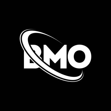 BMO logosu. BMO harfi. BMO harf logosu tasarımı. Çember ve büyük harfli monogram logosuna bağlı BMO logosu. Teknoloji, iş ve emlak markası için BMO tipografisi.