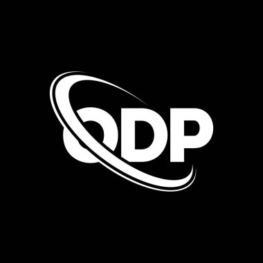 ODP logosu. ODP mektubu. ODP harf logosu tasarımı. Çember ve büyük harfli monogram logosuna bağlı ODP logosu. Teknoloji, iş ve emlak markası için ODP tipografisi.