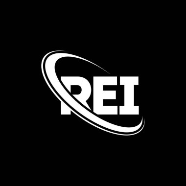 REI logosu. REI mektubu. REI harf logosu tasarımı. Çember ve büyük harfli monogram logosuna bağlı baş harfler REI logosu. Teknoloji, iş ve emlak markası için REI tipografisi.