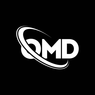 OMD logosu. OMD mektubu. OMD harf logosu tasarımı. Çember ve büyük harfli monogram logosuna bağlı OMD logosu. Teknoloji, iş ve emlak markası için OMD tipografisi.