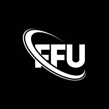 FFU logosu. FFU mektubu. FFU harf logosu tasarımı. Çember ve büyük harfli monogram logosuyla birleştirilmiş FFU logosu. Teknoloji, iş ve emlak markası için FFU tipografisi.