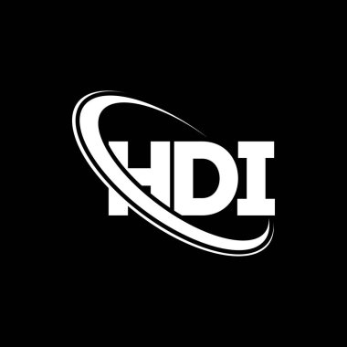 HDI logosu. HDI mektubu. HDI mektup logosu tasarımı. Çember ve büyük harfli monogram logosuna bağlı HDI logosu. Teknoloji, iş ve emlak markası için HDI tipografisi.