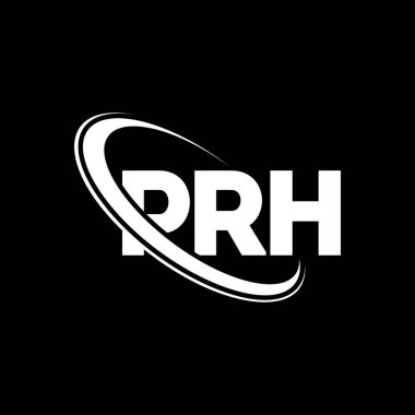 PRH logosu. PRH mektubu. PRH harf logosu tasarımı. Çember ve büyük harfli monogram logosuyla birleştirilmiş PRH logosu. Teknoloji, iş ve emlak markası için PRH tipografisi.