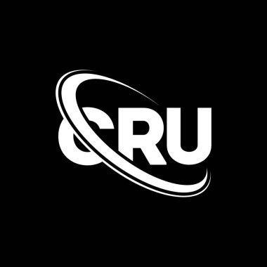 CRU logosu. CRU mektubu. CRU harf logosu tasarımı. Çember ve büyük harfli monogram logosuyla birleştirilmiş CRU logosu. Teknoloji, iş ve emlak markası için CRU tipografisi.