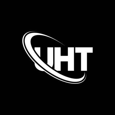 UHT logosu. UHT mektubu. UHT harf logosu tasarımı. Çember ve büyük harfli monogram logosuna bağlı baş harfler UHT logosu. Teknoloji, iş ve emlak markası için UHT tipografisi.