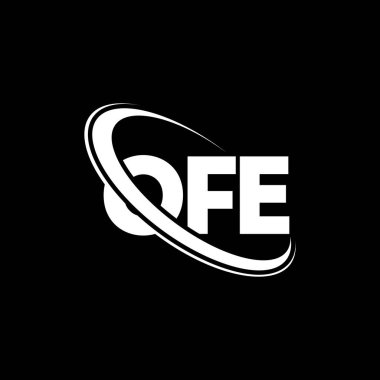 OFE logosu. OFE mektubu. OFE mektup logosu tasarımı. Çember ve büyük harfli monogram logosuna bağlı OFE logosu. Teknoloji, iş ve emlak markası için OFE tipografisi.