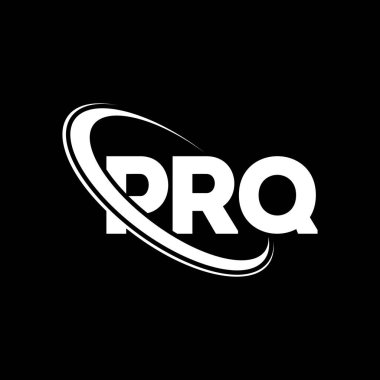 PRQ logosu. PRQ mektubu. PRQ harfi logo tasarımı. Çember ve büyük harfli monogram logosuyla birleştirilmiş PRQ logosu. Teknoloji, iş ve emlak markası için PRQ tipografisi.