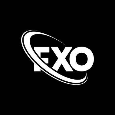 FXO logosu. FXO mektubu. FXO harf logosu tasarımı. Çember ve büyük harfli monogram logosuna bağlı baş harfler FXO logosu. Teknoloji, iş ve emlak markası için FXO tipografisi.