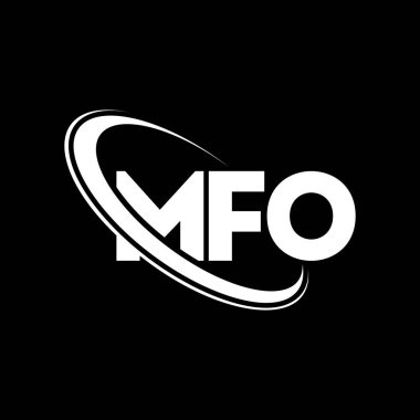 MFO logosu. MFO mektubu. MFO harfi logo tasarımı. Çember ve büyük harfli monogram logosuna bağlı baş harfler MFO logosu. Teknoloji, iş ve emlak markası için MFO tipografisi.