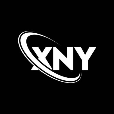 XNY logosu. XNY mektubu. XNY harf logosu tasarımı. Çember ve büyük harfli monogram logosuyla birleştirilmiş XNY logosu. Teknoloji, iş ve emlak markası için XNY tipografisi.