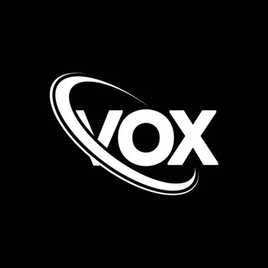 Vox logosu. Sesli harf. VOX harfli logo tasarımı. Daire ve büyük harfli monogram logosuna bağlı ilk VOX logosu. Teknoloji, iş ve emlak markası için VOX tipografisi.