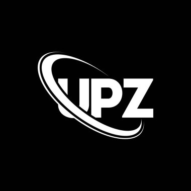 UPZ logosu. UPZ harfi. UPZ harf logosu tasarımı. Çember ve büyük harfli monogram logosuna bağlı baş harfler UPZ logosu. Teknoloji, iş ve emlak markası için UPZ tipografisi.