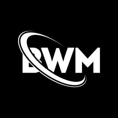 BWM logosu. BWM mektubu. BWM mektup logosu tasarımı. Çember ve büyük harfli monogram logosuna bağlı BWM logosu. Teknoloji, iş ve emlak markası için BWM tipografisi.