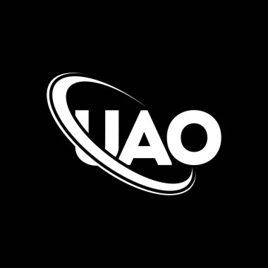 UAO logosu. UAO mektubu. UAO harf logosu tasarımı. Çember ve büyük harfli monogram logosuna bağlı ilk UAO logosu. Teknoloji, iş ve emlak markası için UAO tipografisi.