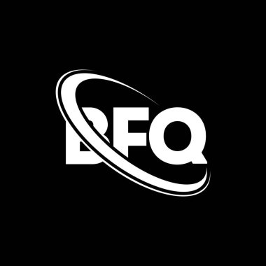 BFQ logosu. Mangal partisi mektubu. BFQ harf logosu tasarımı. Çember ve büyük harfli monogram logosuna bağlı baş harfler. Teknoloji, iş ve emlak markası için BFQ tipografisi.