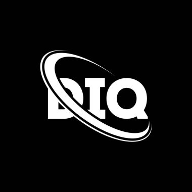 DIQ logosu. DIQ mektubu. DIQ harf logosu tasarımı. Çember ve büyük harfli monogram logosuna bağlı DIQ logosu. Teknoloji, iş ve emlak markası için DIQ tipografisi.