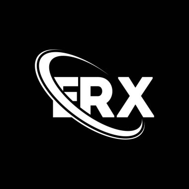 ERX logosu. ERX mektubu. ERX harfli logo tasarımı. Çember ve büyük harfli monogram logosuna bağlı ERX logosu. Teknoloji, iş ve emlak markası için ERX tipografisi.