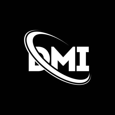DMI logosu. DMI mektubu. DMI harf logosu tasarımı. Daire ve büyük harfli monogram logosuna bağlı baş harfler. Teknoloji, iş ve emlak markası için DMI tipografisi.