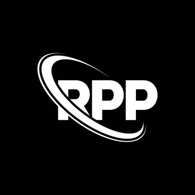 RPP logosu. RPP mektubu. RPP harf logosu tasarımı. Çember ve büyük harfli monogram logosuna bağlı RPP logosu. Teknoloji, iş ve emlak markası için RPP tipografisi.