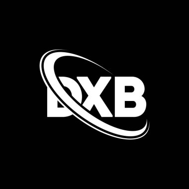 DXB logosu. DXB mektubu. DXB harfli logo tasarımı. Daire ve büyük harfli monogram logosuna bağlı baş harfler. Teknoloji, iş ve emlak markası için DXB tipografisi.