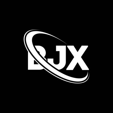 BJX logosu. BJX mektubu. BJX harfli logo tasarımı. Çember ve büyük harfli monogram logosuyla birleştirilmiş BJX logosu. Teknoloji, iş ve emlak markası için BJX tipografisi.