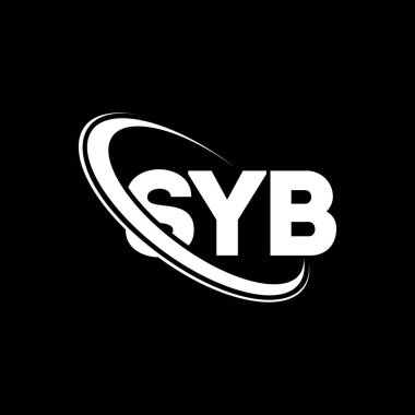 SYB logosu. SYB mektubu. SYB harfli logo tasarımı. Çember ve büyük harfli monogram logosuna bağlı SYB logosu. Teknoloji, iş ve emlak markası için SYB tipografisi.