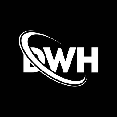 DWH logosu. DWH mektubu. DWH mektup logosu tasarımı. Daire ve büyük harfli monogram logosuyla birleştirilmiş DWH logosu. Teknoloji, iş ve emlak markası için DWH tipografisi.