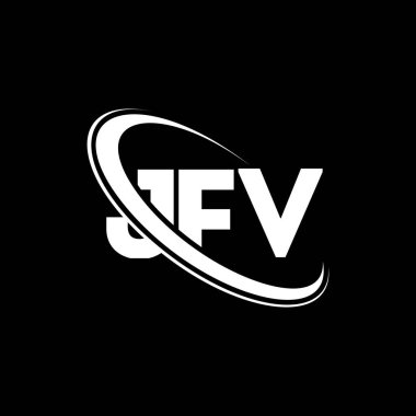 JFV logosu. JFV mektubu. JFV mektup logosu tasarımı. Çember ve büyük harfli monogram logosuyla birleştirilmiş JFV logosu. Teknoloji, iş ve emlak markası için JFV tipografisi.