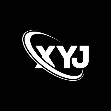 XYJ logosu. XYJ mektubu. XYJ harf logosu tasarımı. Çember ve büyük harfli monogram logosuna bağlı XYJ logosu. Teknoloji, iş ve emlak markası için XYJ tipografisi.