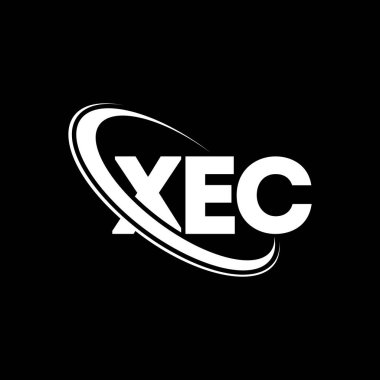 XEC logosu. XEC mektubu. XEC harf logosu tasarımı. Çember ve büyük harfli monogram logosuna bağlı XEC logosu. Teknoloji, iş ve emlak markası için XEC tipografisi.
