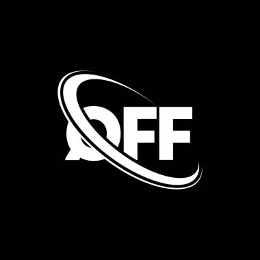 QFF logosu. QFF mektubu. QFF harf logosu tasarımı. Çember ve büyük harfli monogram logosuna bağlı QFF logosu. Teknoloji, iş ve emlak markası için QFF tipografisi.