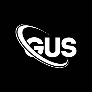 Gus logosu. Gus 'ın mektubu. GUS Harf Logosu Tasarımı. Çember ve büyük harfli monogram logosuna bağlı GUS logosu. GUS teknoloji, iş ve emlak markası tipografisi.
