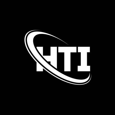 HTI logosu. HTI mektubu. HTI harf logosu tasarımı. Çember ve büyük harfli monogram logosuna bağlı HTI logosu. Teknoloji, iş ve emlak markası için HTI tipografisi.