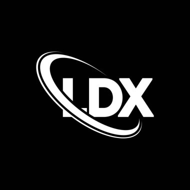 LDX logosu. LDX mektubu. LDX harf logosu tasarımı. Çember ve büyük harfli monogram logosuna bağlı LDX logosu. Teknoloji, iş ve emlak markası için LDX tipografisi.