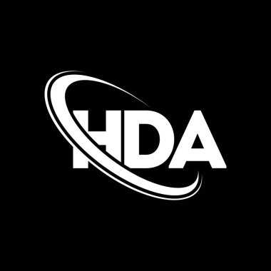 HDA logosu. HDA mektubu. HDA mektup logosu tasarımı. Çember ve büyük harfli monogram logosuna bağlı HDA logosu. Teknoloji, iş ve emlak markası için HDA tipografisi.