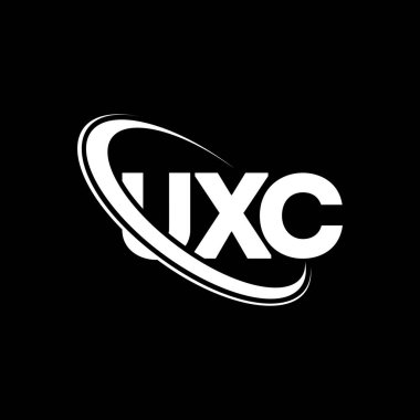 UXC logosu. UXC mektubu. UXC harf logosu tasarımı. Çember ve büyük harfli monogram logosuyla birleştirilmiş UXC logosu. Teknoloji, iş ve emlak markası için UXC tipografisi.