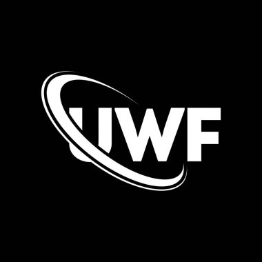 UWF logosu. UWF mektubu. UWF harf logosu tasarımı. Çember ve büyük harfli monogram logosuna bağlı ilk UWF logosu. Teknoloji, iş ve emlak markası için UWF tipografisi.