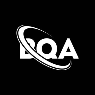 BQA logosu. BQA mektubu. BQA harf logosu tasarımı. Çember ve büyük harfli monogram logosuyla birleştirilmiş BQA logosu. Teknoloji, iş ve emlak markası için BQA tipografisi.