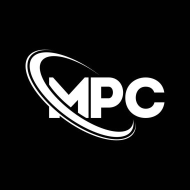 MPC logosu. MPC mektubu. MPC harf logosu tasarımı. Çember ve büyük harfli monogram logosuna bağlı MPC logosu. Teknoloji, iş ve emlak markası için MPC tipografisi.