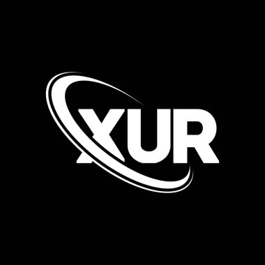 XUR logosu. XUR mektubu. XUR harfli logo tasarımı. Çember ve büyük harfli monogram logosuna bağlı XUR logosu. Teknoloji, iş ve emlak markası için XUR tipografisi.