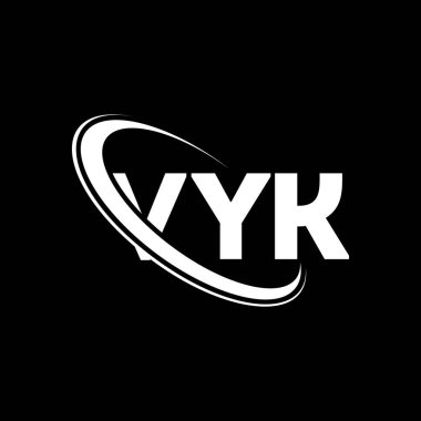 VYK logosu. VYK mektubu. VYK mektup logosu tasarımı. Çember ve büyük harfli monogram logosuna bağlı baş harfler VYK logosu. Teknoloji, iş ve emlak markası için VYK tipografisi.