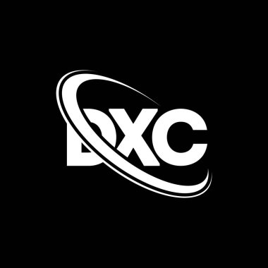 DXC logosu. DXC mektubu. DXC harf logosu tasarımı. Çember ve büyük harfli monogram logosuna bağlı baş harfler. Teknoloji, iş ve emlak markası için DXC tipografisi.