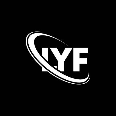 LYF logosu. LYF mektubu. LYF harf logosu tasarımı. Çember ve büyük harfli monogram logosuna bağlı ilk LYF logosu. Teknoloji, iş ve emlak markası için LYF tipografisi.