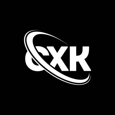 CXK logosu. CXK mektubu. CXK harf logosu tasarımı. Çember ve büyük harfli monogram logosuyla birleştirilmiş CXK logosu. Teknoloji, iş ve emlak markası için CXK tipografisi.