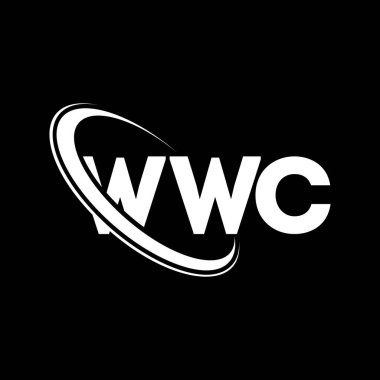 WWC logosu. WWC mektubu. WWC mektup logosu tasarımı. Çember ve büyük harfli monogram logosuna bağlı WWC logosu. WWC teknoloji, iş ve emlak markası tipografisi.
