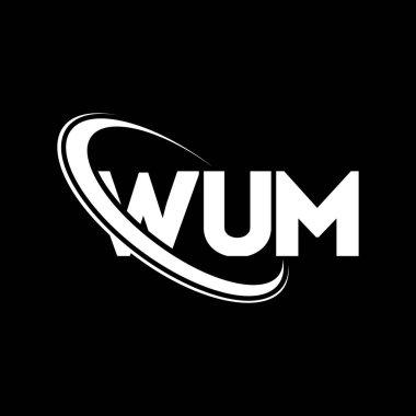 WUM logosu. WUM mektubu. WUM mektup logosu tasarımı. Çember ve büyük harfli monogram logosuna bağlı WUM logosu. Teknoloji, iş ve emlak markası için WUM tipografisi.