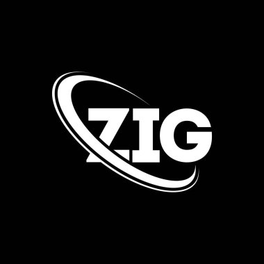 ZIG logosu. ZIG mektubu. ZIG harf logosu tasarımı. Çember ve büyük harfli monogram logosuyla birleştirilmiş ZIG logosu. Teknoloji, iş ve emlak markası için ZIG tipografisi.