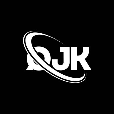 QJK logosu. QJK mektubu. QJK harf logosu tasarımı. Çember ve büyük harfli monogram logosuna bağlı QJK logosu. QJK teknoloji, iş ve emlak markası tipografisi.